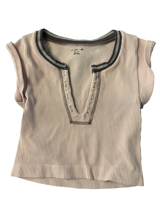 Urban Outfitters Other - Urban Outfitters Beige Ribbed Scoop Neck Baby Tee with Green Trim
